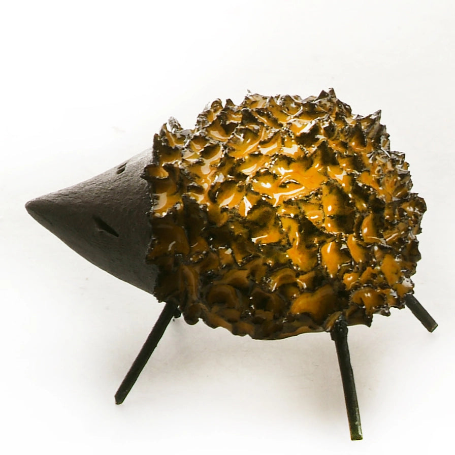 Handcrafted Ceramic Yellow Hedgehog with Iron Legs