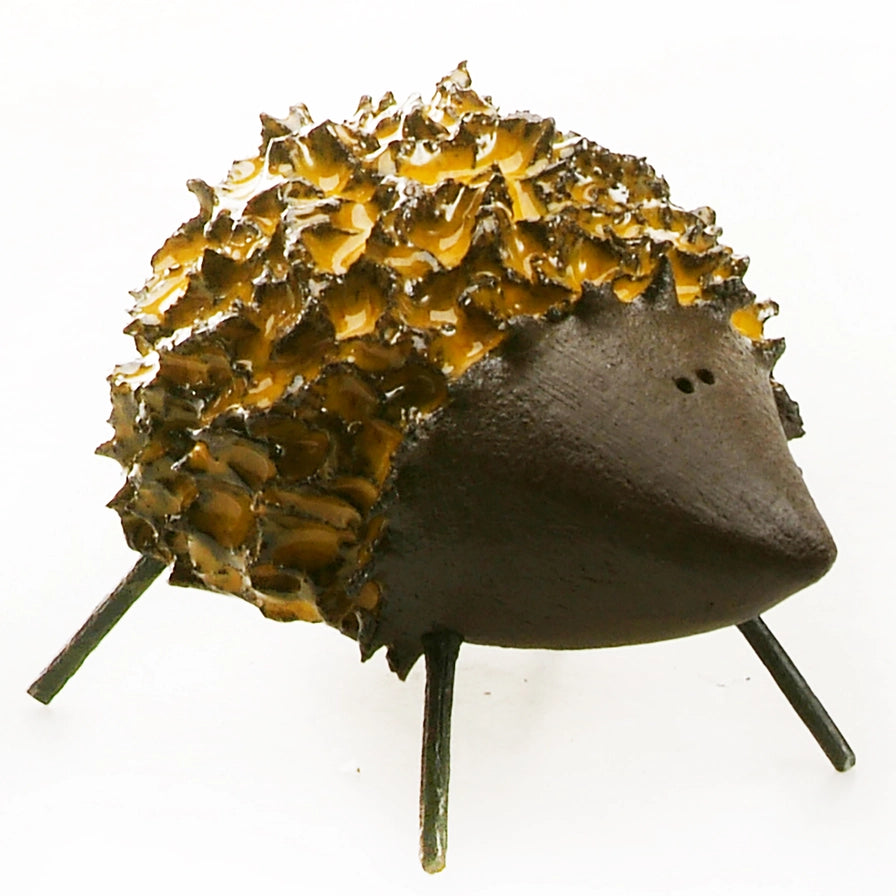 Handcrafted Ceramic Yellow Hedgehog with Iron Legs