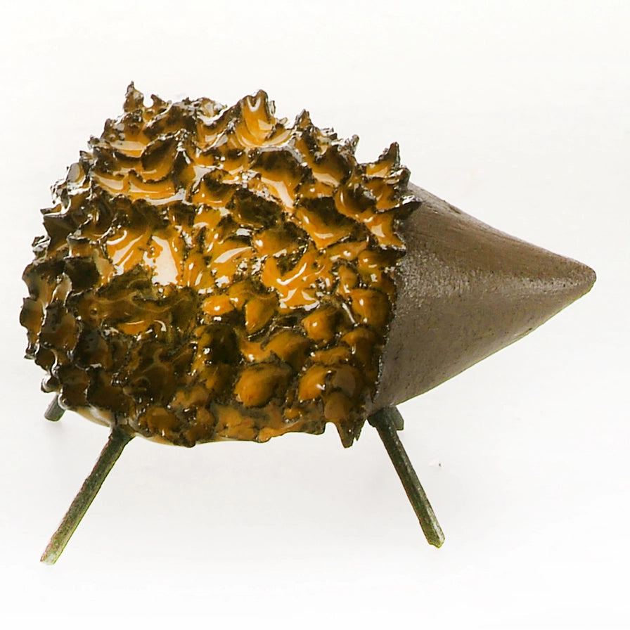 Handcrafted Ceramic Yellow Hedgehog with Iron Legs