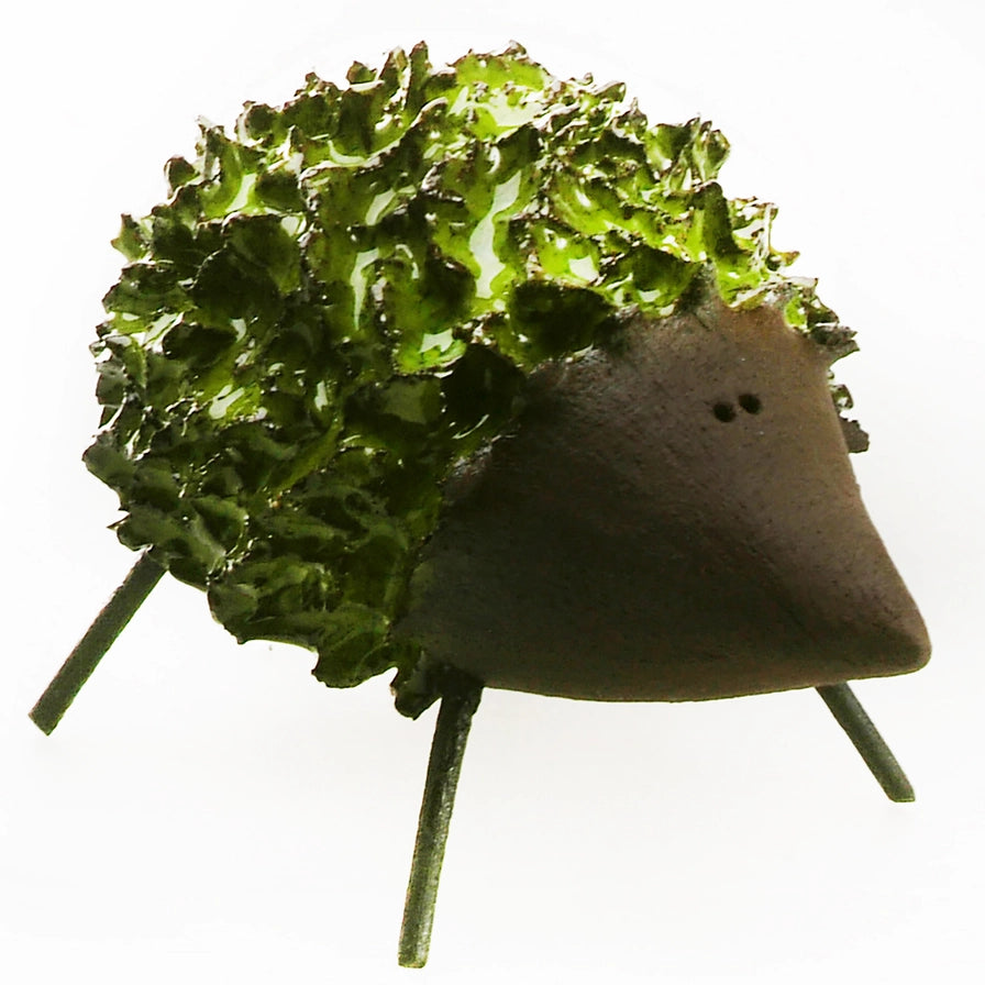 Handcrafted Ceramic Green Hedgehog with Iron Legs