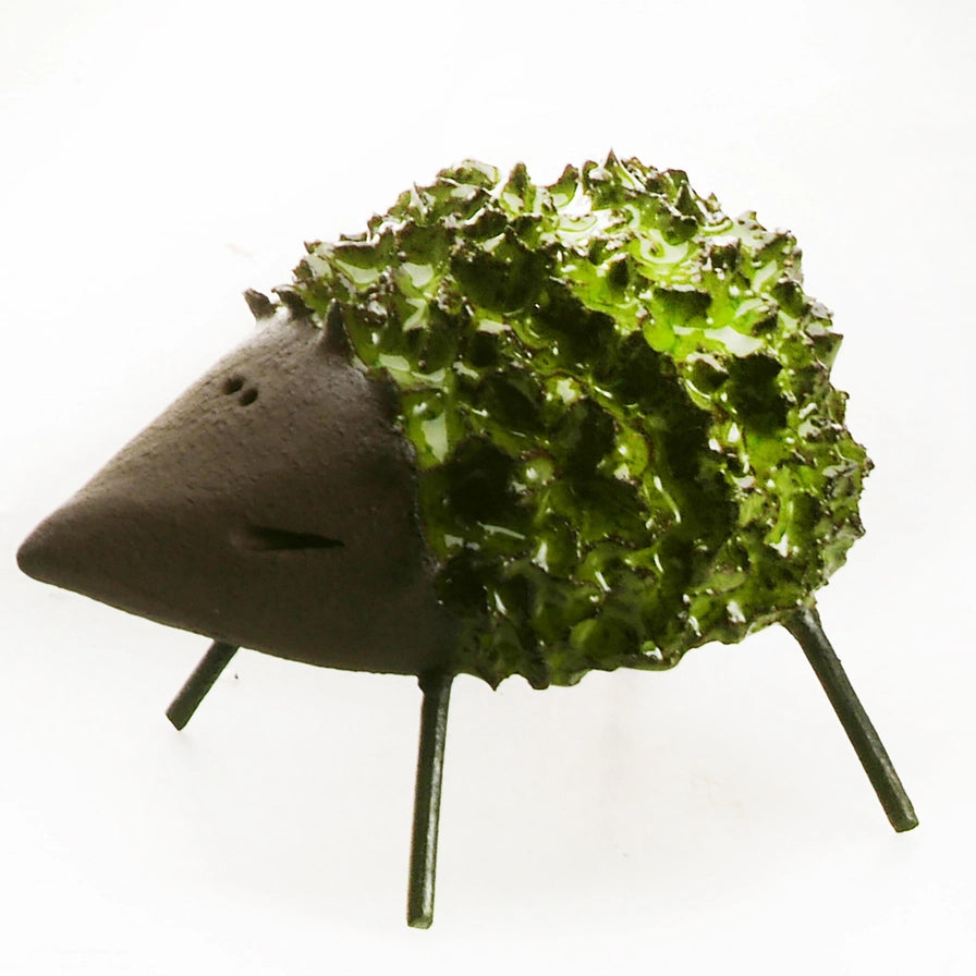 Handcrafted Ceramic Green Hedgehog with Iron Legs