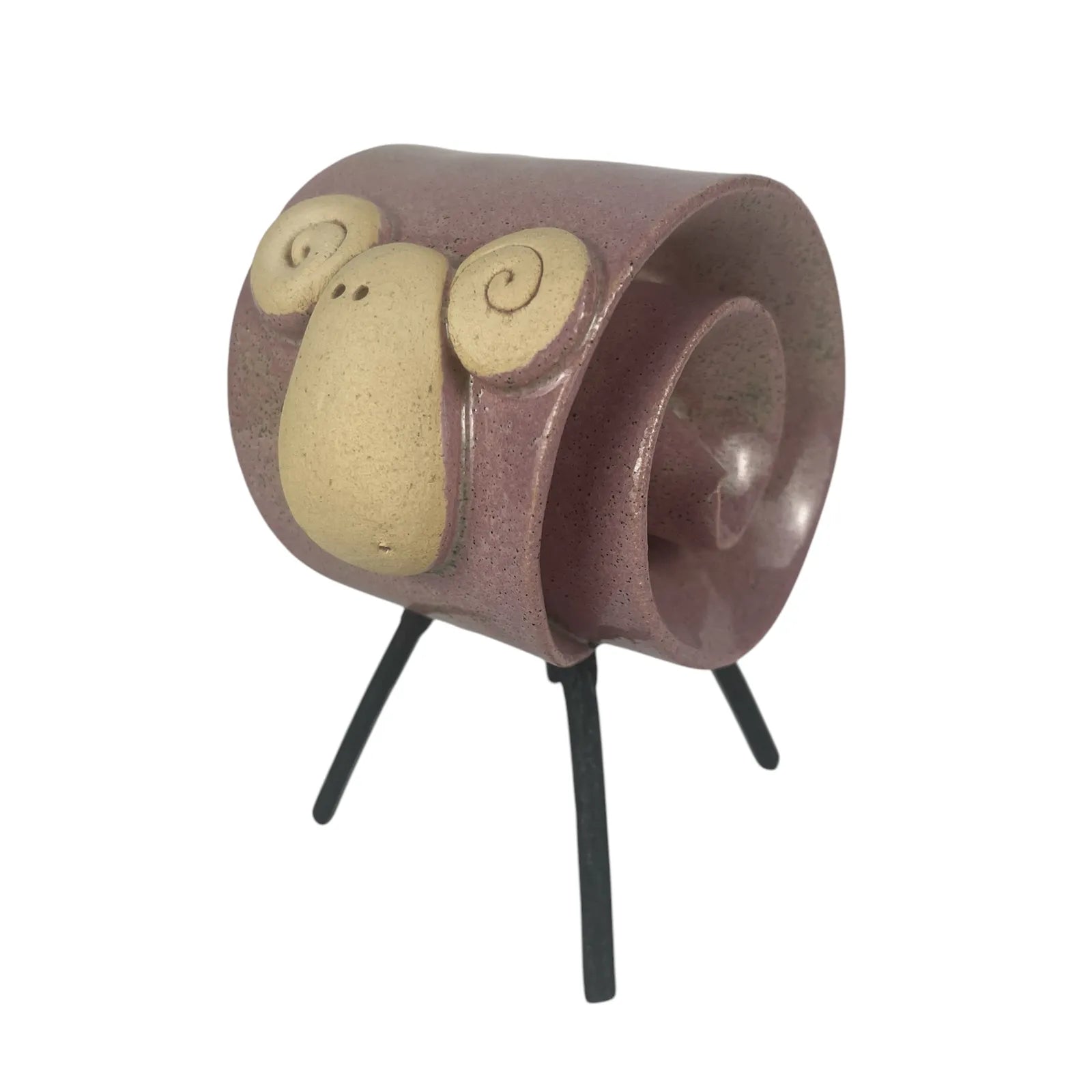 Pink Handmade Ceramic Scroll Ram with Intricate Design and Glossy Finish