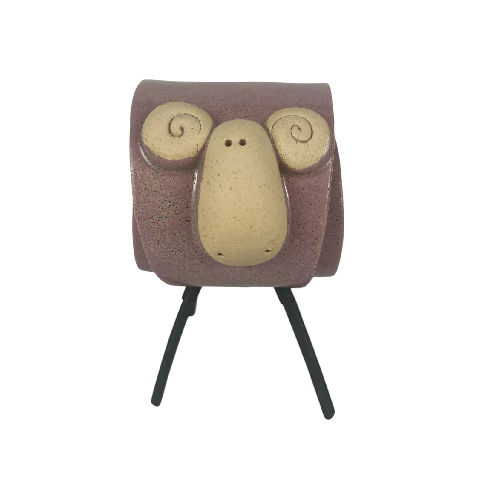 Pink Handmade Ceramic Scroll Ram with Intricate Design and Glossy Finish