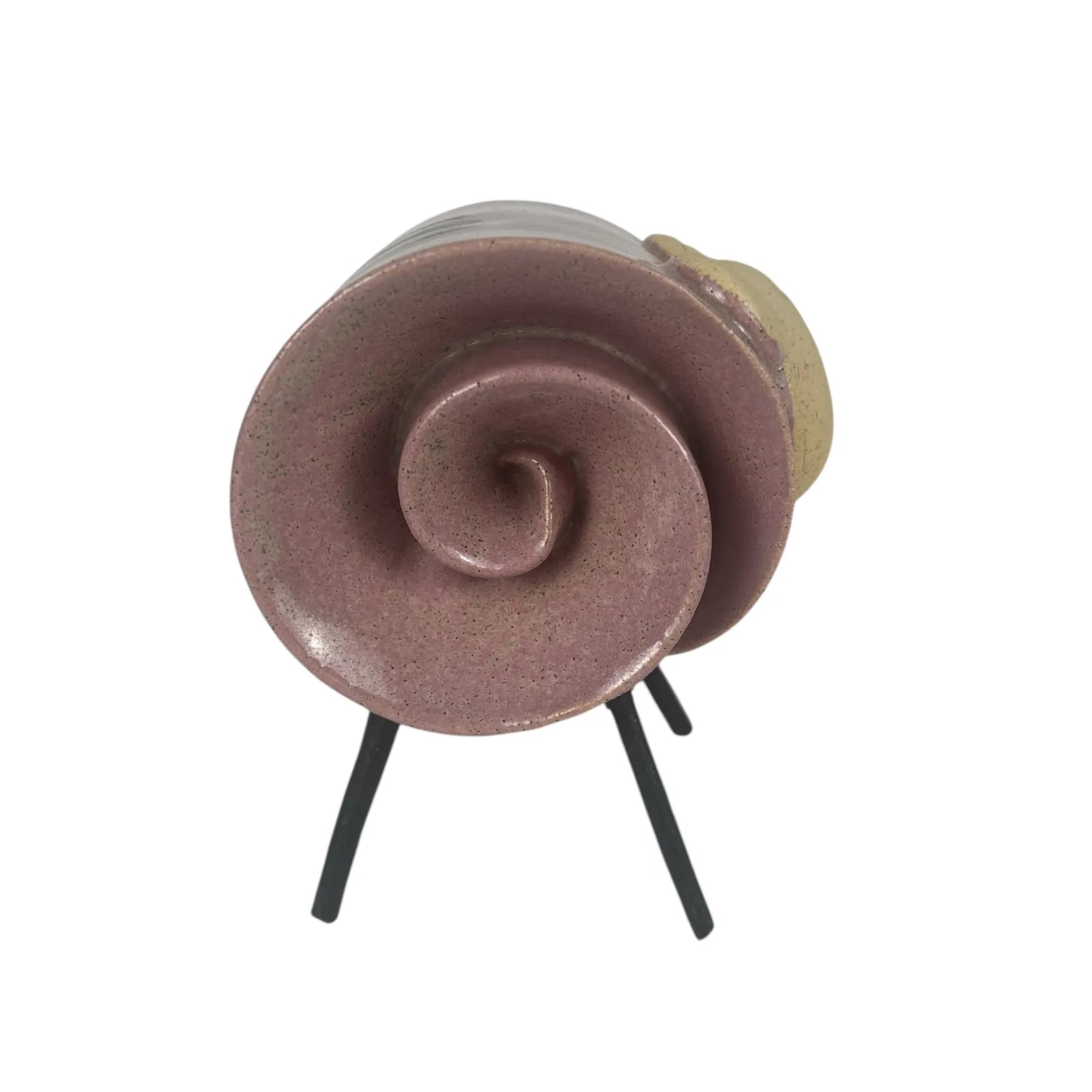 Pink Handmade Ceramic Scroll Ram with Intricate Design and Glossy Finish