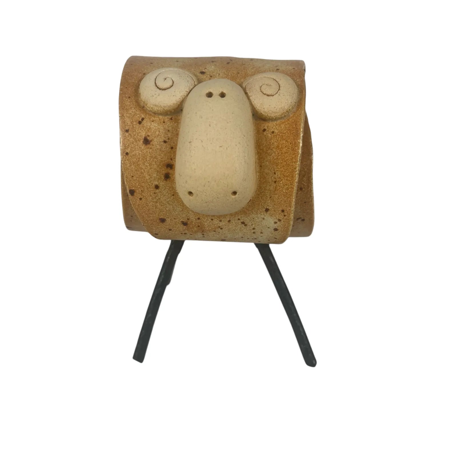 Earth-Toned Handmade Ceramic Scroll Ram with Textured Finish