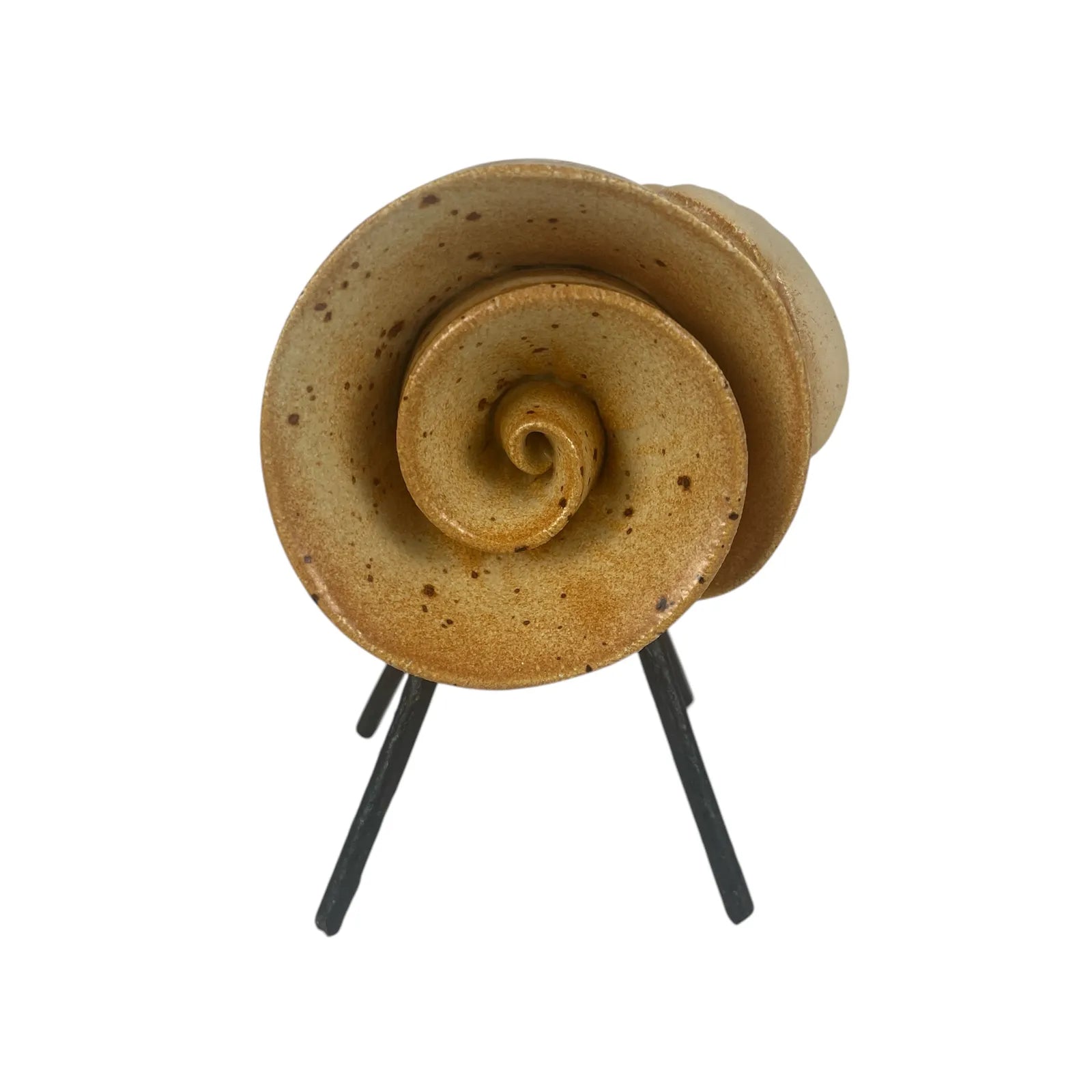 Earth-Toned Handmade Ceramic Scroll Ram with Textured Finish