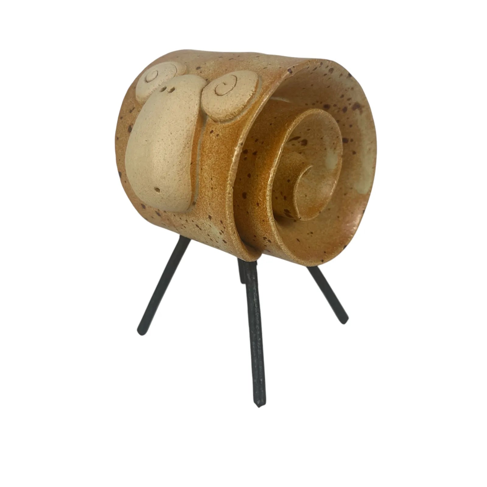 Earth-Toned Handmade Ceramic Scroll Ram with Textured Finish