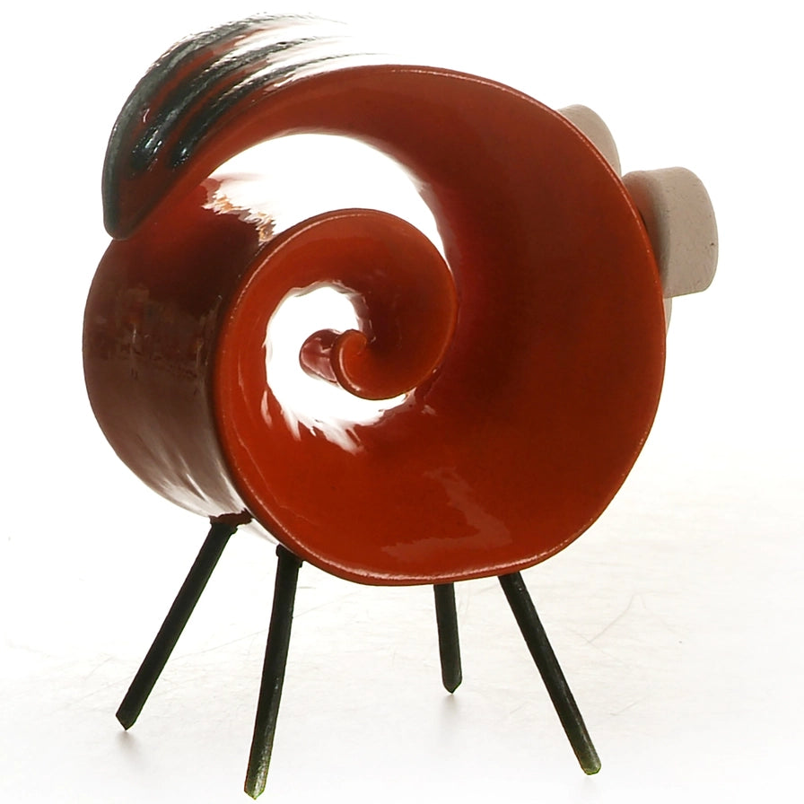 Orange Handmade Ceramic Scroll Ram with Bold Stripes and Glossy Finish