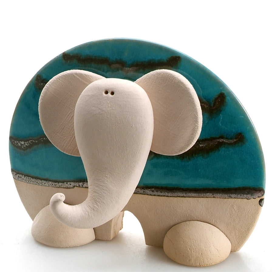 Handcrafted Ceramic Elephant with Mint Green and Blue Glaze