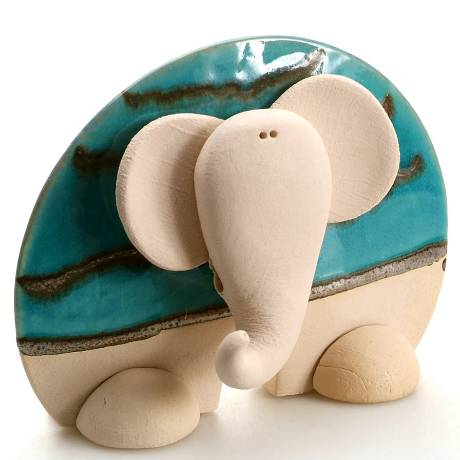 Handcrafted Ceramic Elephant with Mint Green and Blue Glaze