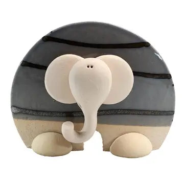 Handcrafted Ceramic Elephant with Grey and Black Stripes