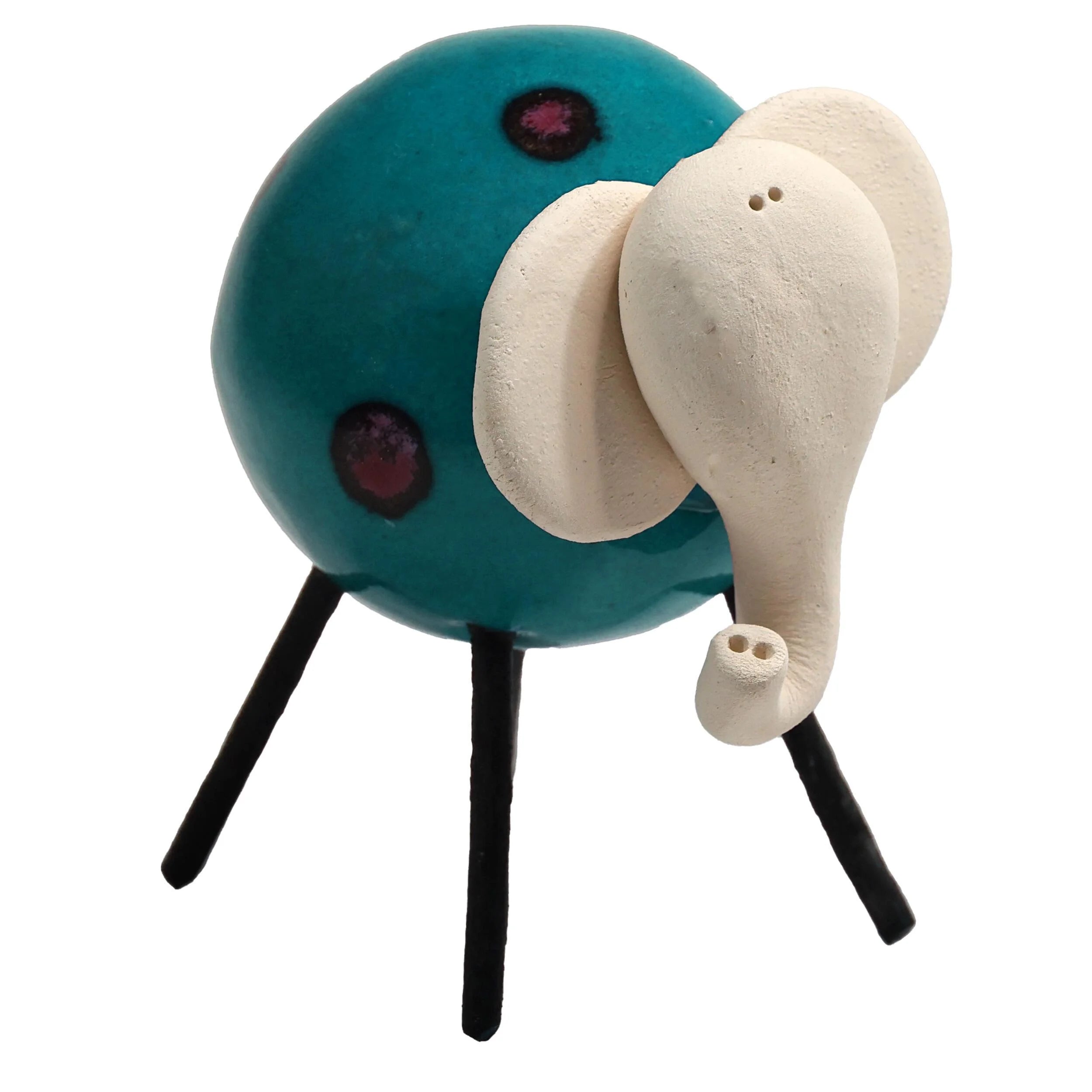 Handmade Ceramic Baby Elephant in Mint Green with Colourful Spots