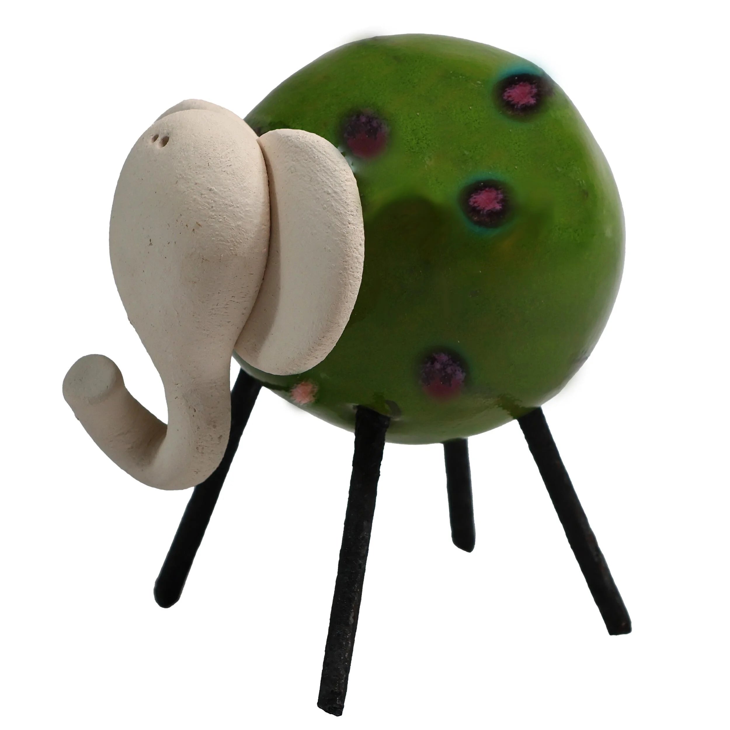 Handmade Ceramic Baby Elephant in Mint Green with Colourful Spots