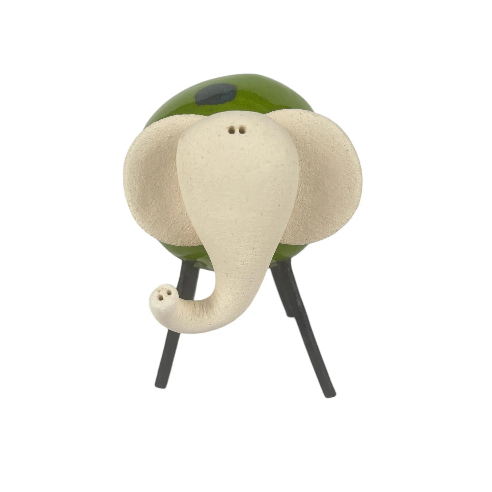 Handmade Ceramic Baby Elephant in Vibrant Green with Colourful Spots