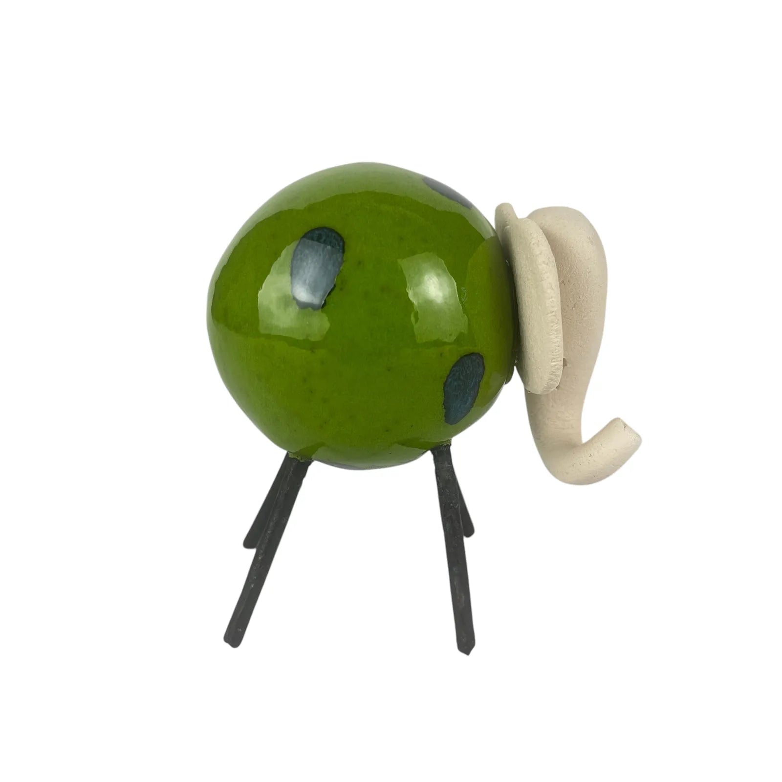 Handmade Ceramic Baby Elephant in Vibrant Green with Colourful Spots