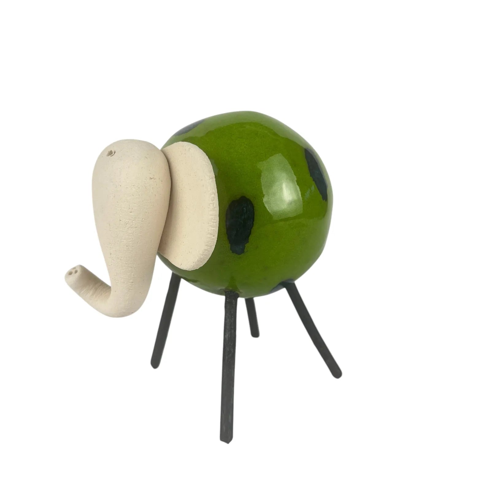 Handmade Ceramic Baby Elephant in Vibrant Green with Colourful Spots