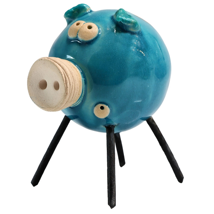 Handmade Ceramic Mint Piglet Sculpture with Iron Legs