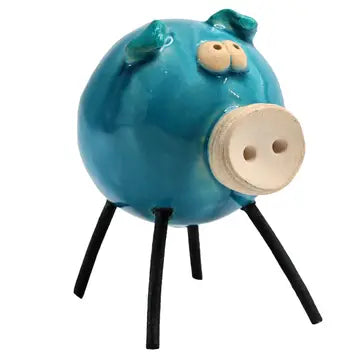 Handmade Ceramic Mint Piglet Sculpture with Iron Legs