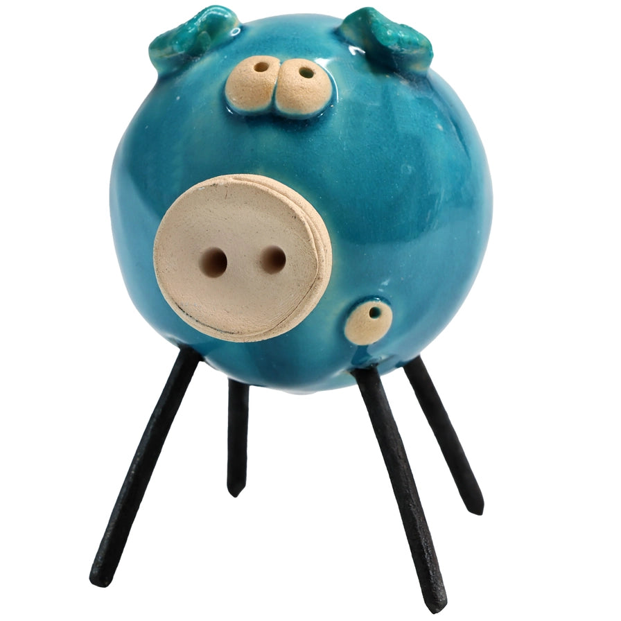 Handmade Ceramic Mint Piglet Sculpture with Iron Legs