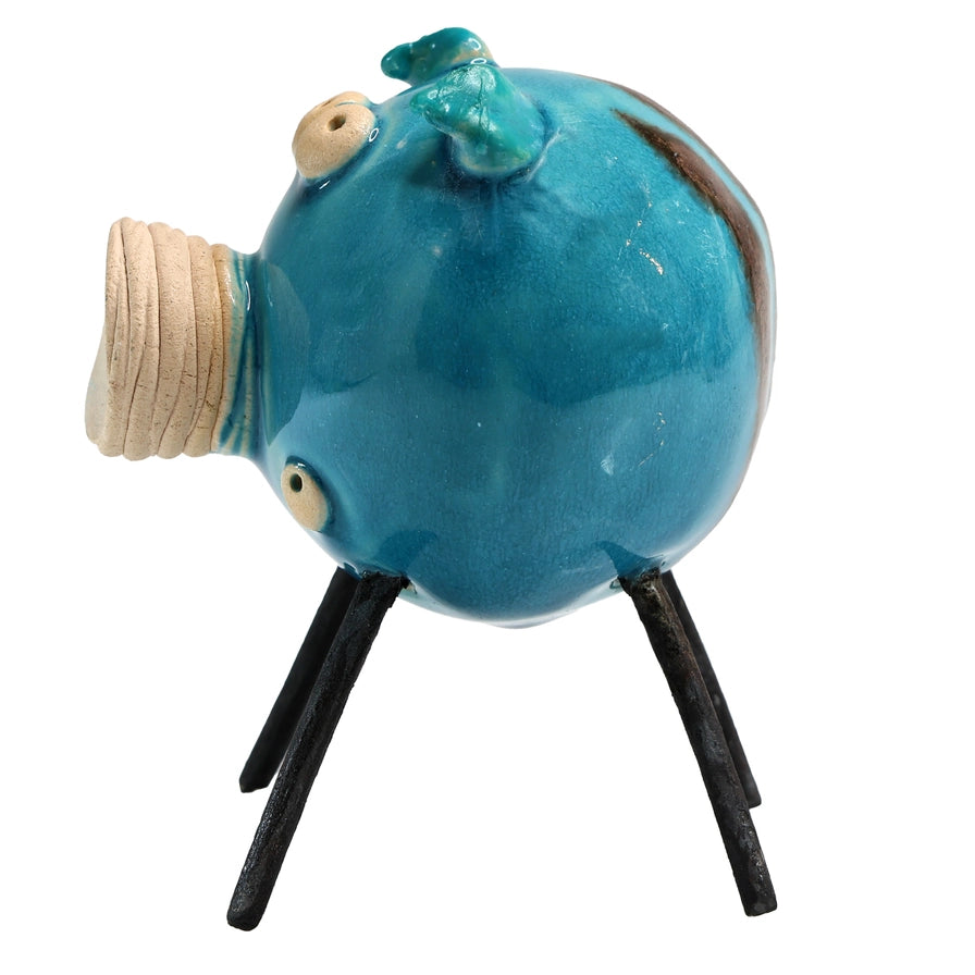 Handmade Ceramic Mint Piglet Sculpture with Iron Legs