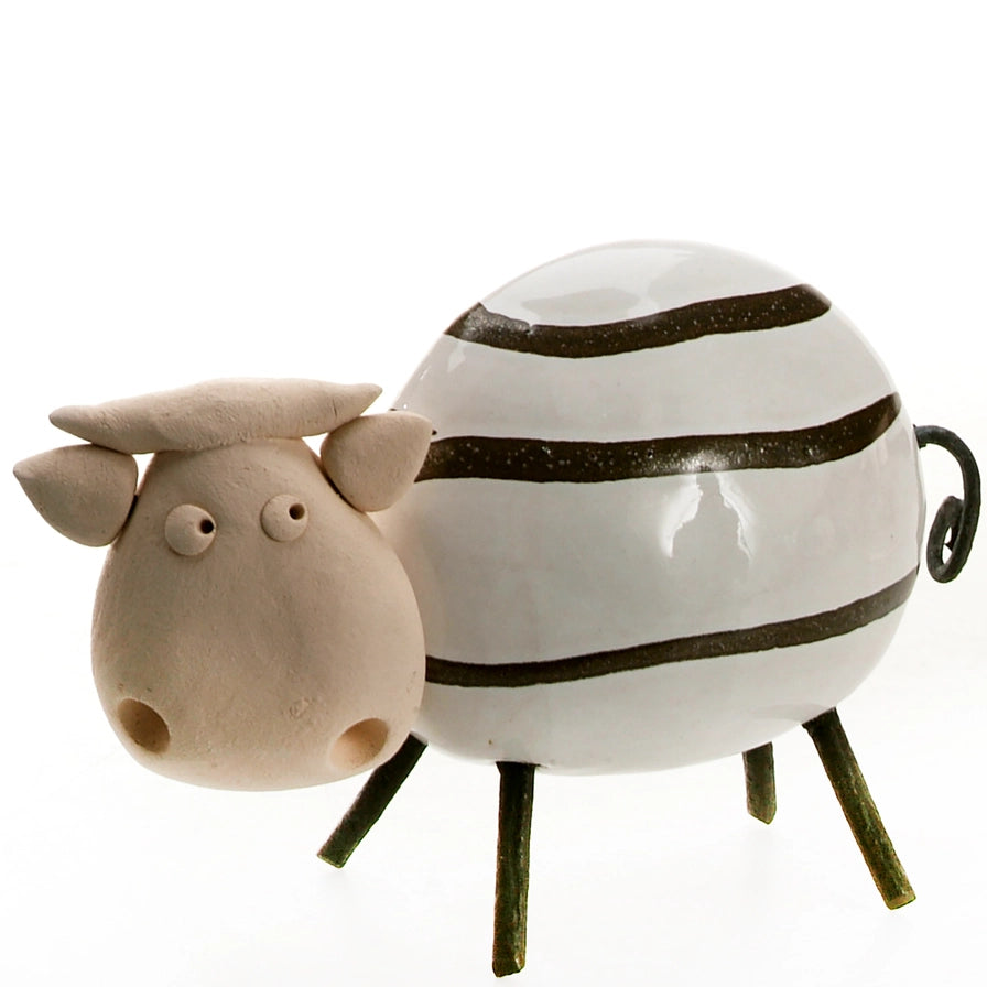 Handmade Ceramic Cow with Black Stripes and Black Legs