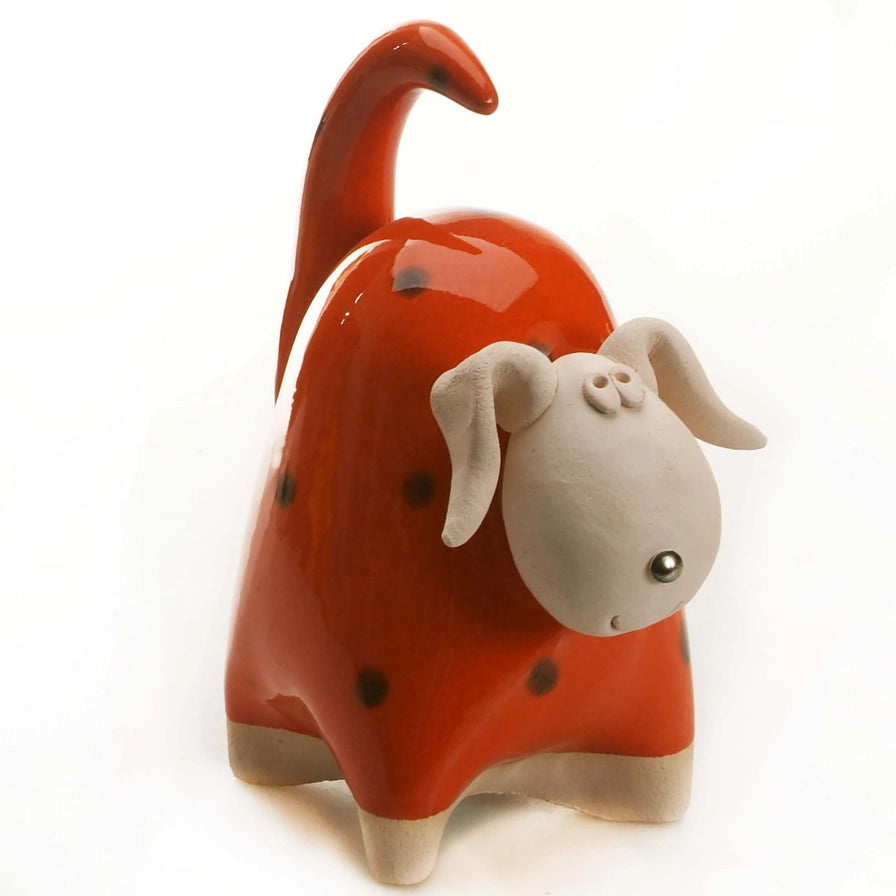 Handmade Ceramic Orange Chunky Dog Sculpture with Playful Ears