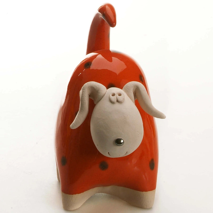 Handmade Ceramic Orange Chunky Dog Sculpture with Playful Ears