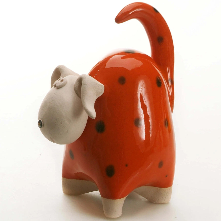 Handmade Ceramic Orange Chunky Dog Sculpture with Playful Ears