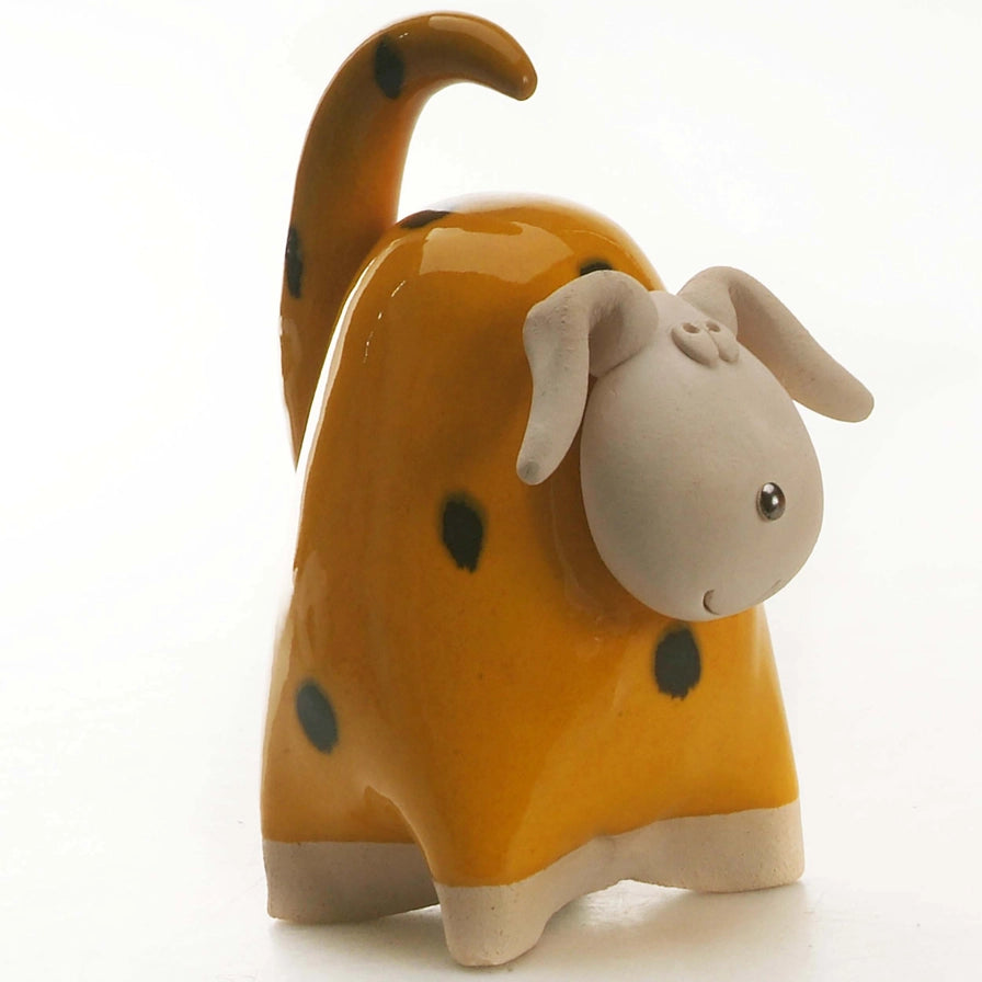 Handmade Ceramic Yellow Chunky Dog Sculpture with Playful Ears