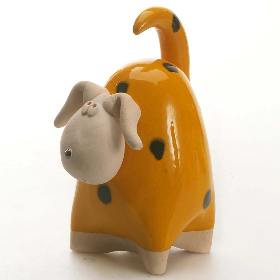 Handmade Ceramic Yellow Chunky Dog Sculpture with Playful Ears