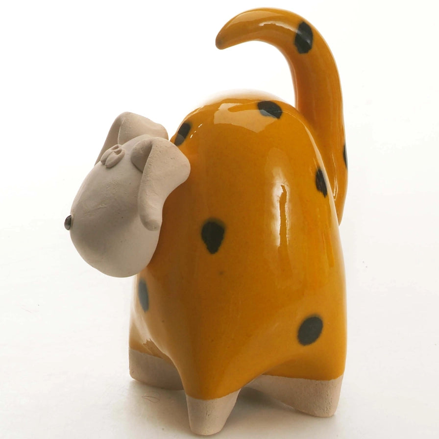 Handmade Ceramic Yellow Chunky Dog Sculpture with Playful Ears
