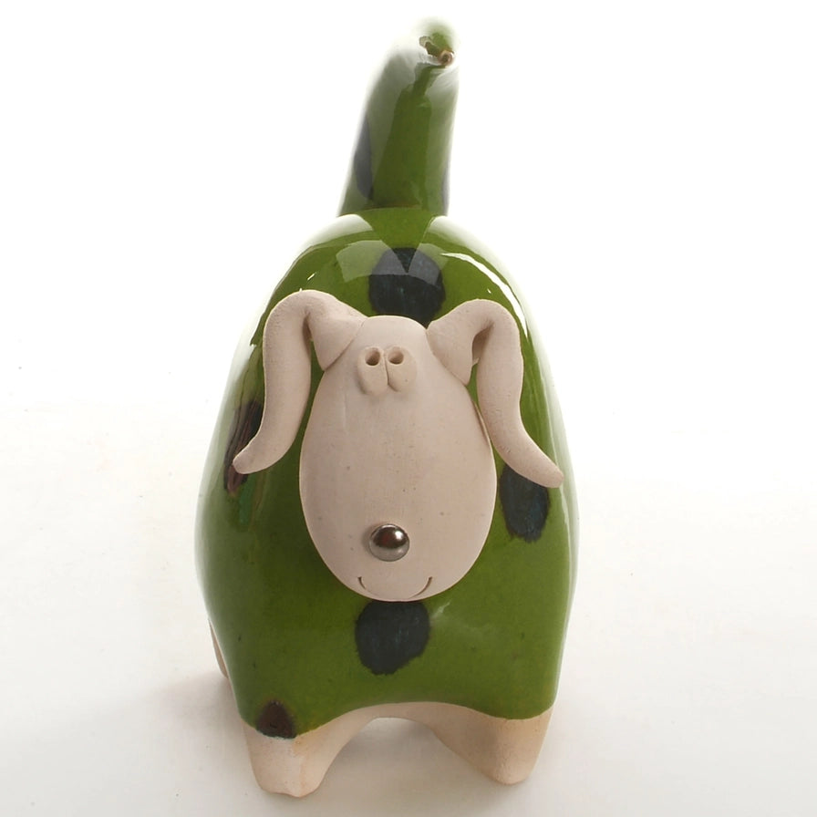Handmade Ceramic Green Chunky Dog Sculpture with Playful Ears