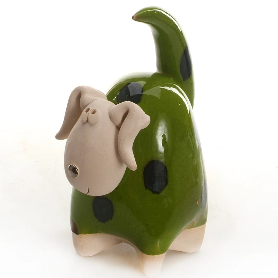 Handmade Ceramic Green Chunky Dog Sculpture with Playful Ears