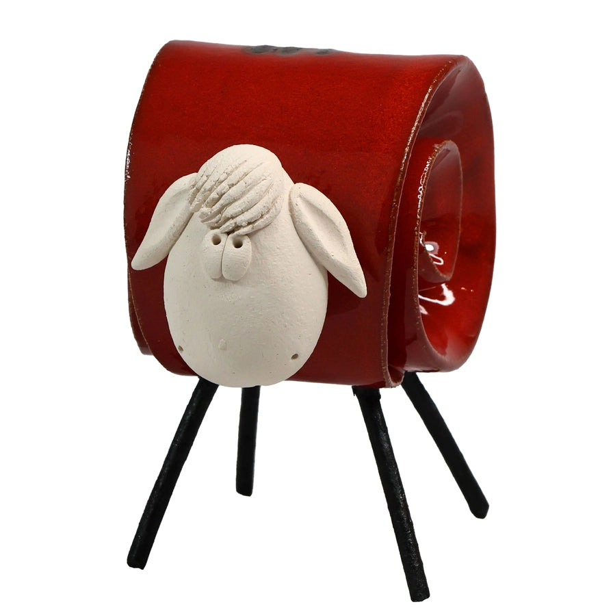 Red Handmade Ceramic Scroll Sheep with Glossy Finish