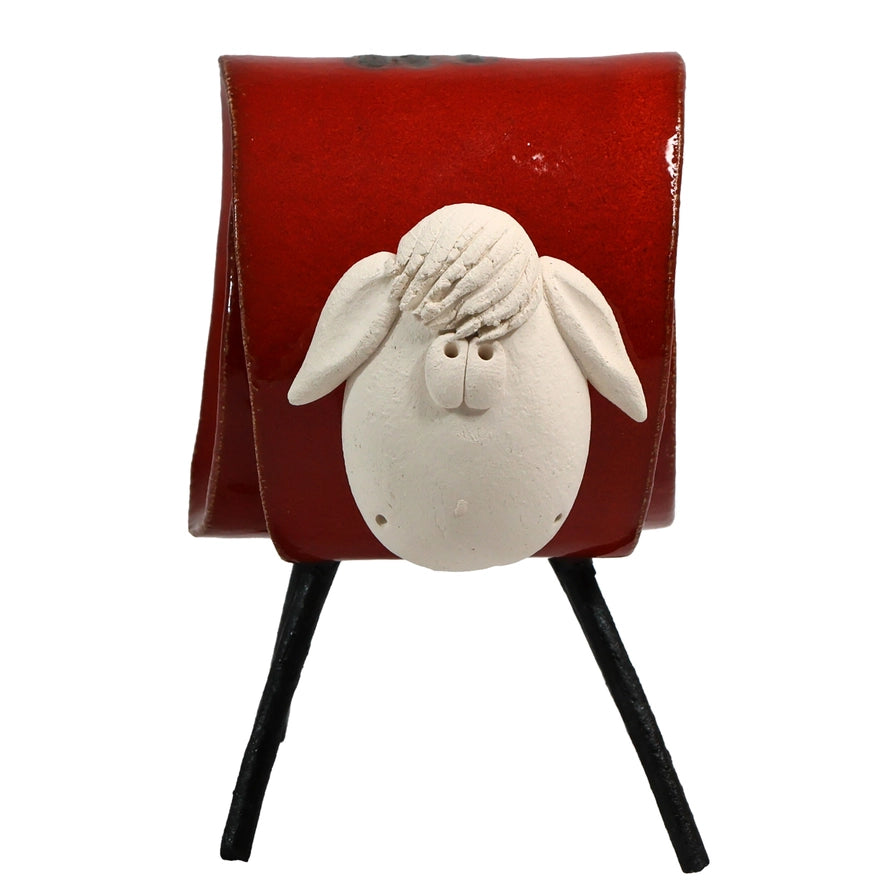 Red Handmade Ceramic Scroll Sheep with Glossy Finish
