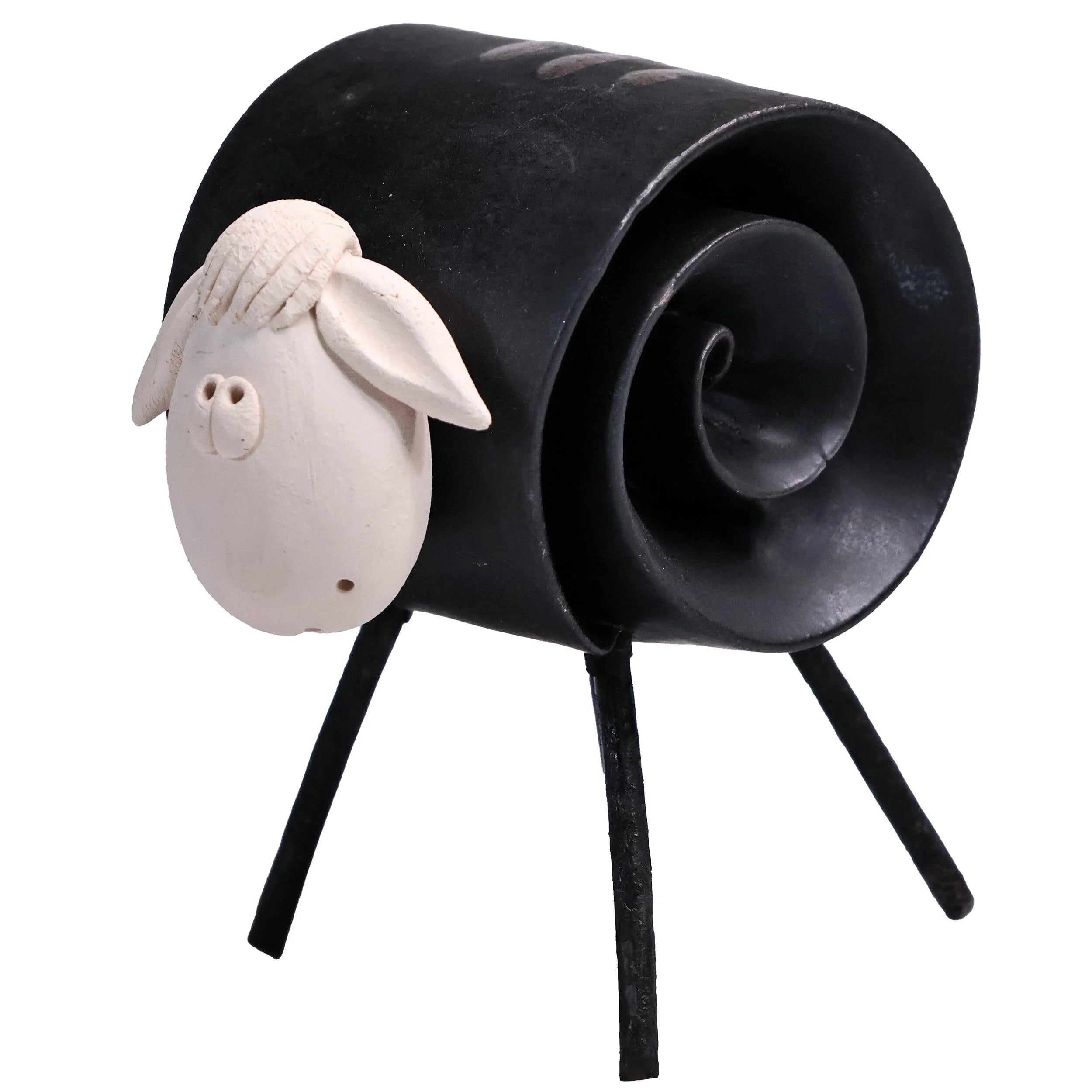 Black Handmade Ceramic Scroll Sheep with Elegant Detailing