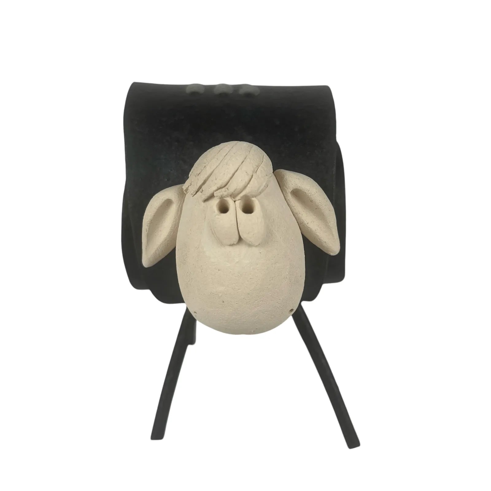 Black Handmade Ceramic Scroll Sheep with Elegant Detailing