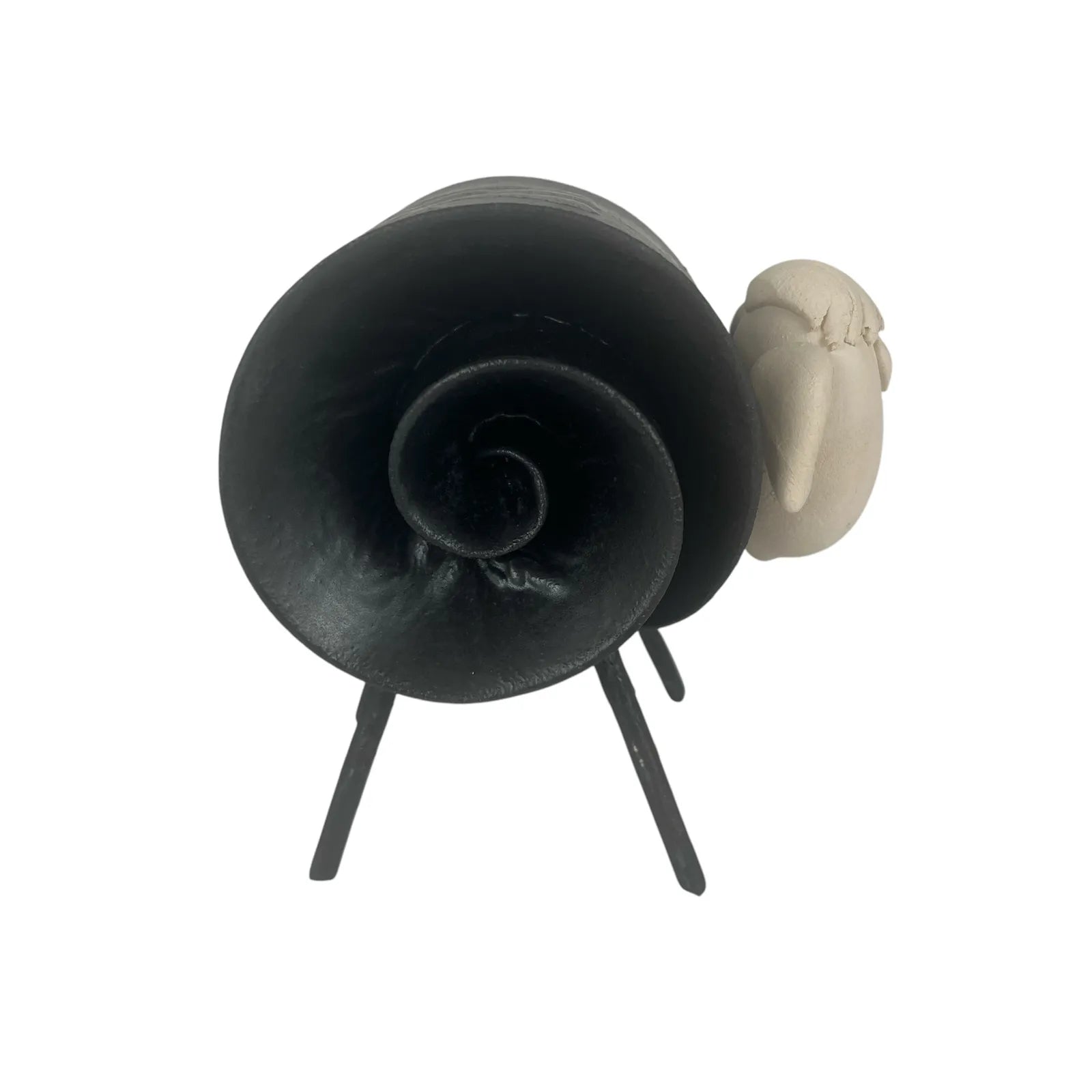 Black Handmade Ceramic Scroll Sheep with Elegant Detailing