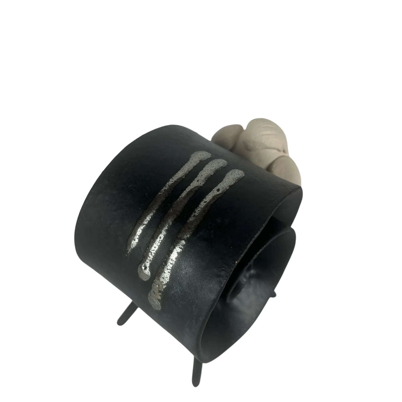 Black Handmade Ceramic Scroll Sheep with Elegant Detailing