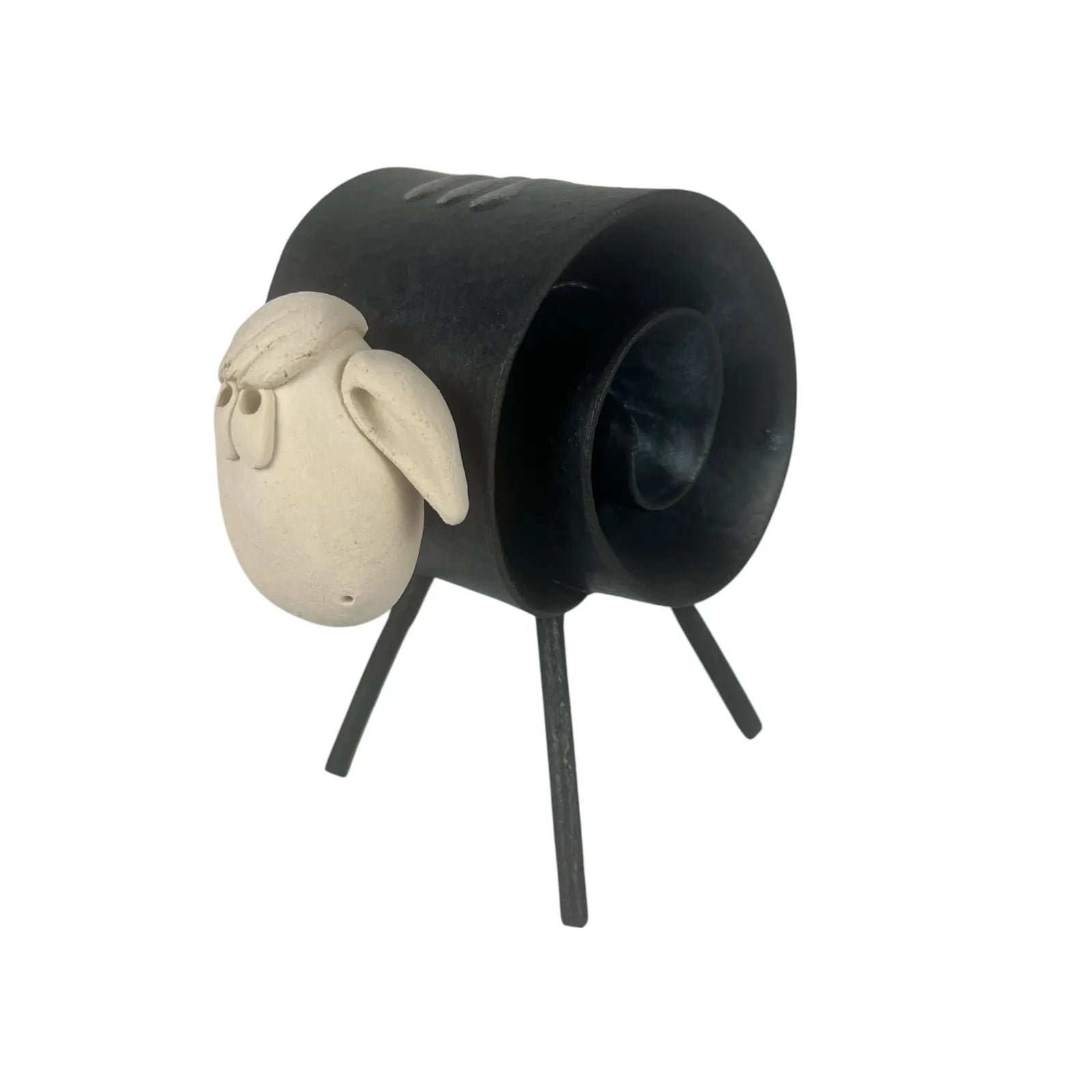 Black Handmade Ceramic Scroll Sheep with Elegant Detailing