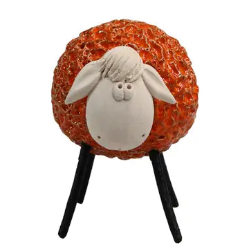 Handcrafted Orange Ceramic Woolly Sheep with Iron Legs