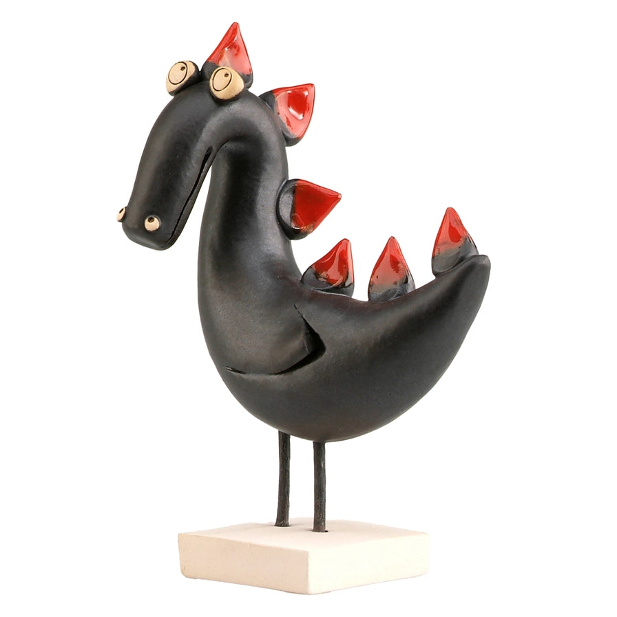 Handcrafted Ceramic Black Dragon Sculpture with Iron Legs