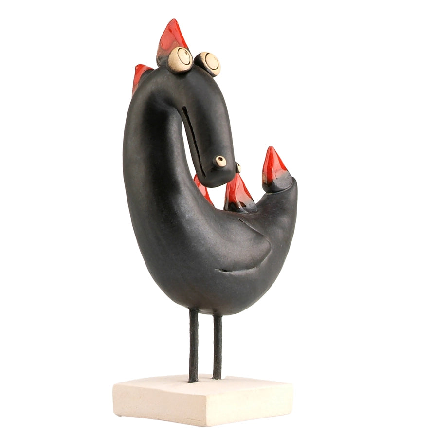 Handcrafted Ceramic Black Dragon Sculpture with Iron Legs