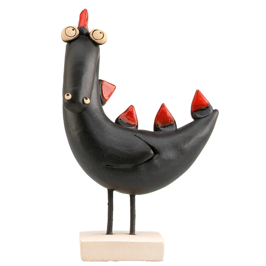 Handcrafted Ceramic Black Dragon Sculpture with Iron Legs