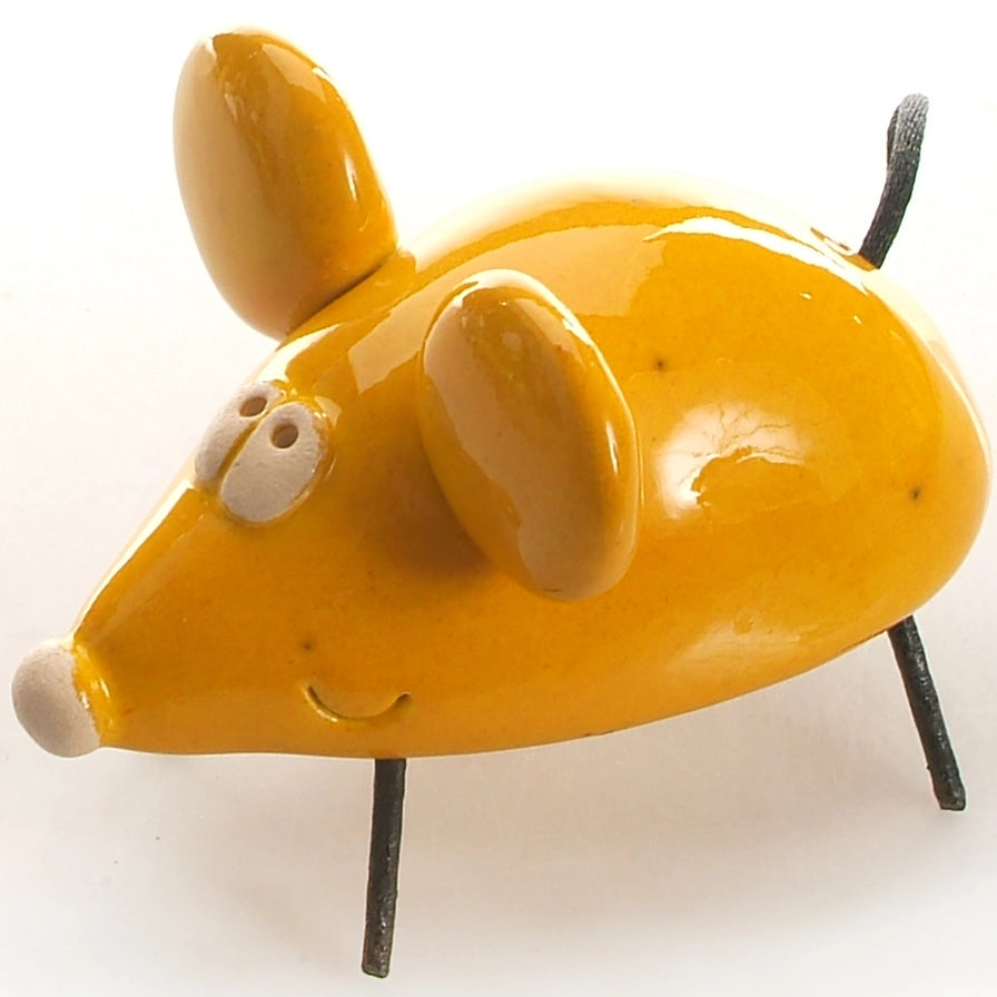 Bright Yellow Handmade Ceramic Mouse Ornament With Glossy Finish