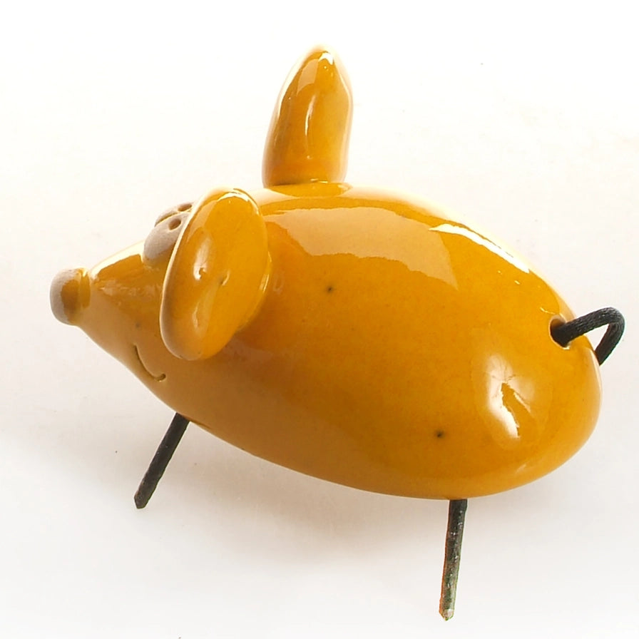 Bright Yellow Handmade Ceramic Mouse Ornament With Glossy Finish