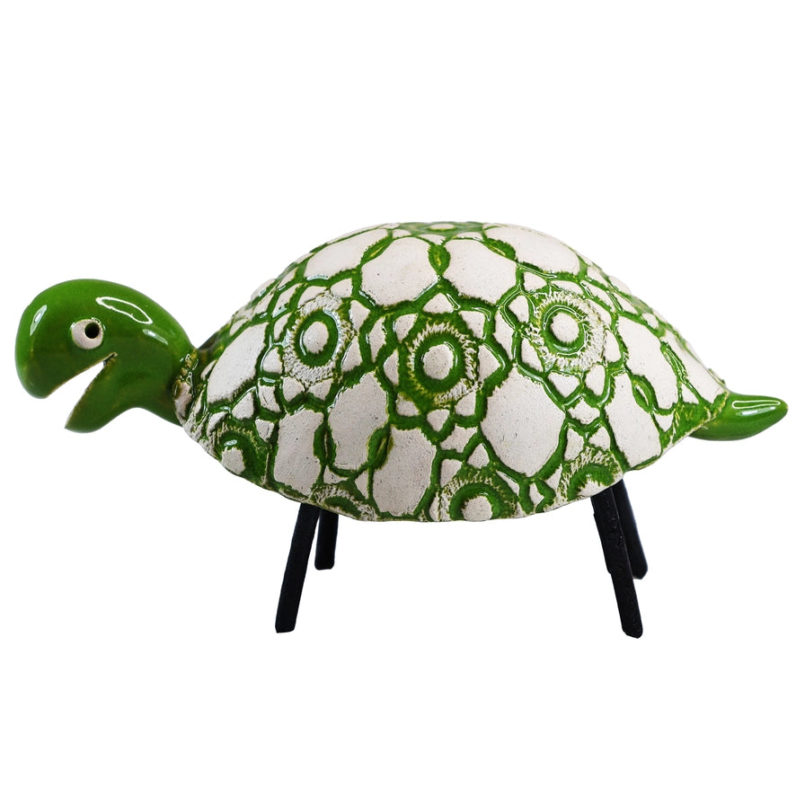 Handcrafted Ceramic Green Tortoise with Lace Pattern Shell