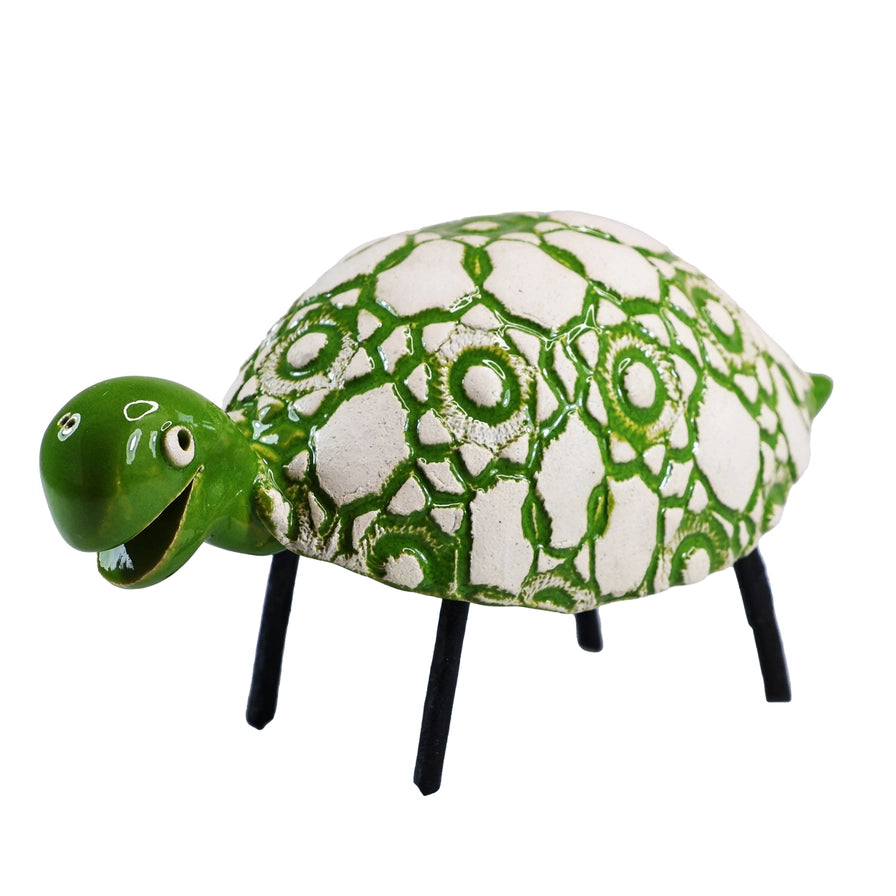 Handcrafted Ceramic Green Tortoise with Lace Pattern Shell