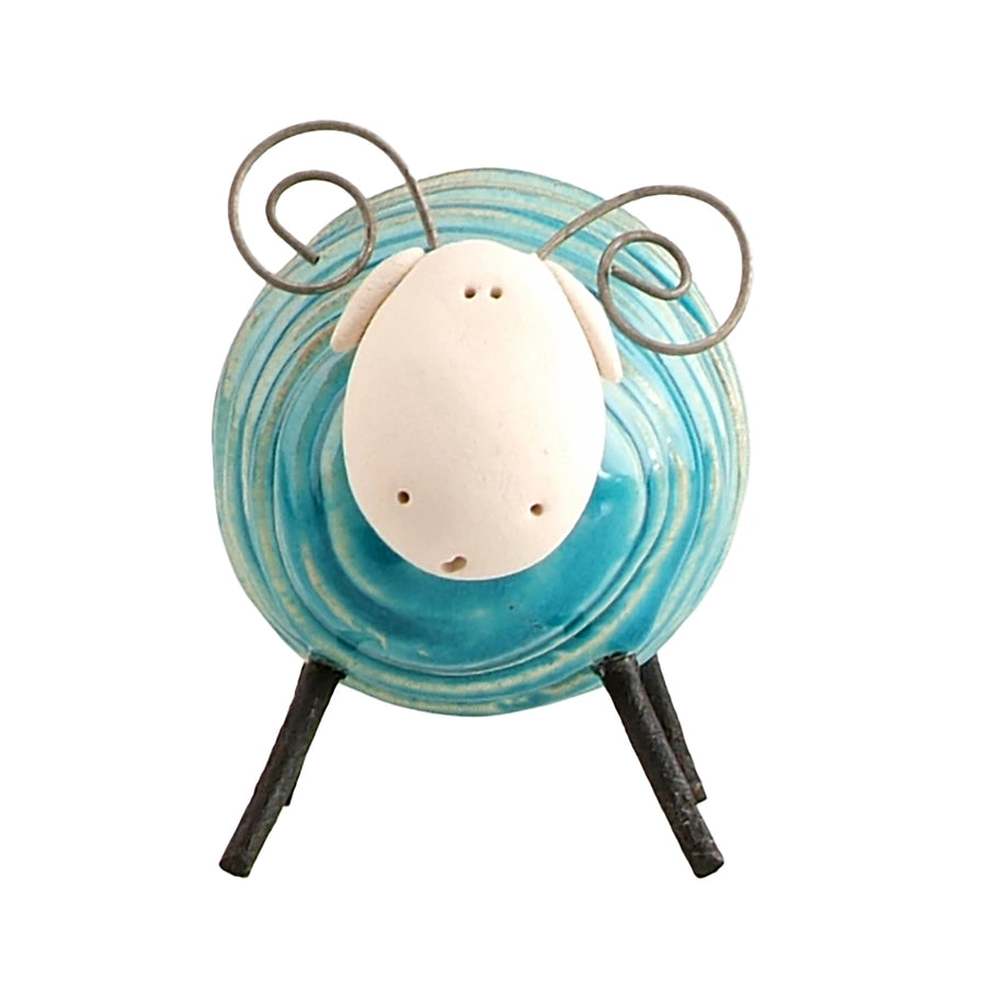 Handcrafted Mint Ceramic Sheared Ram with Iron Legs