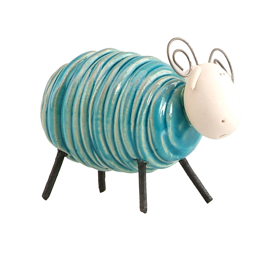 Handcrafted Mint Ceramic Sheared Ram with Iron Legs